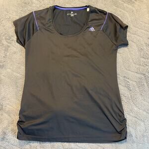 Adidas Women’s Climalite Athletic T-Shirt Black Purple Piping Ruched Gym Size M